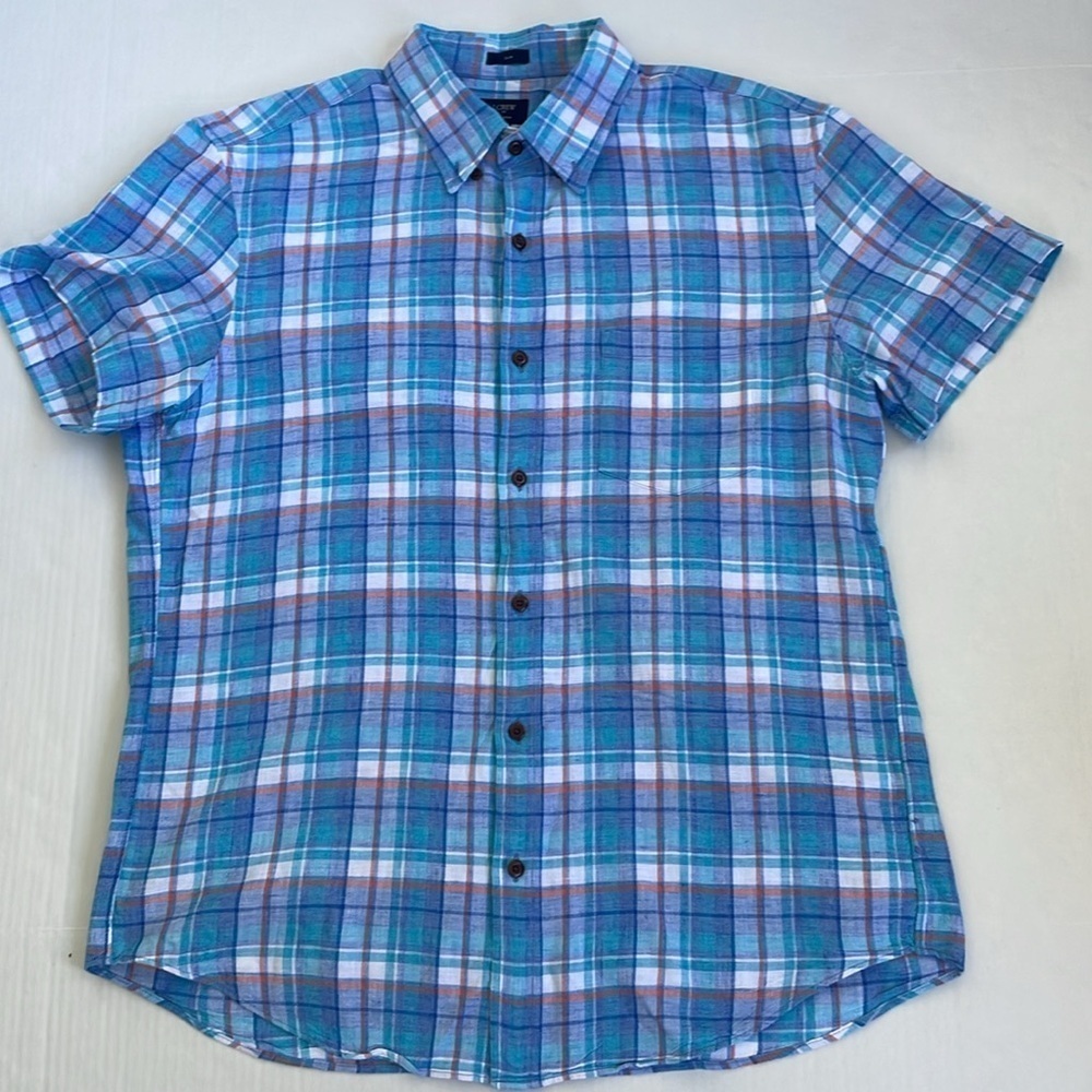 J. Crew Casual Short Sleeve Button Down Homespun Cotton Shirt Plaid Large